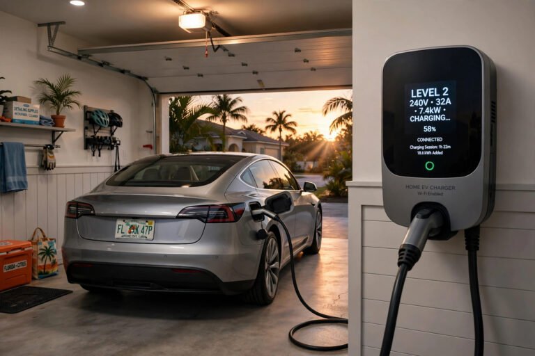 Home EV charger installation in a Fort Myers, FL garage