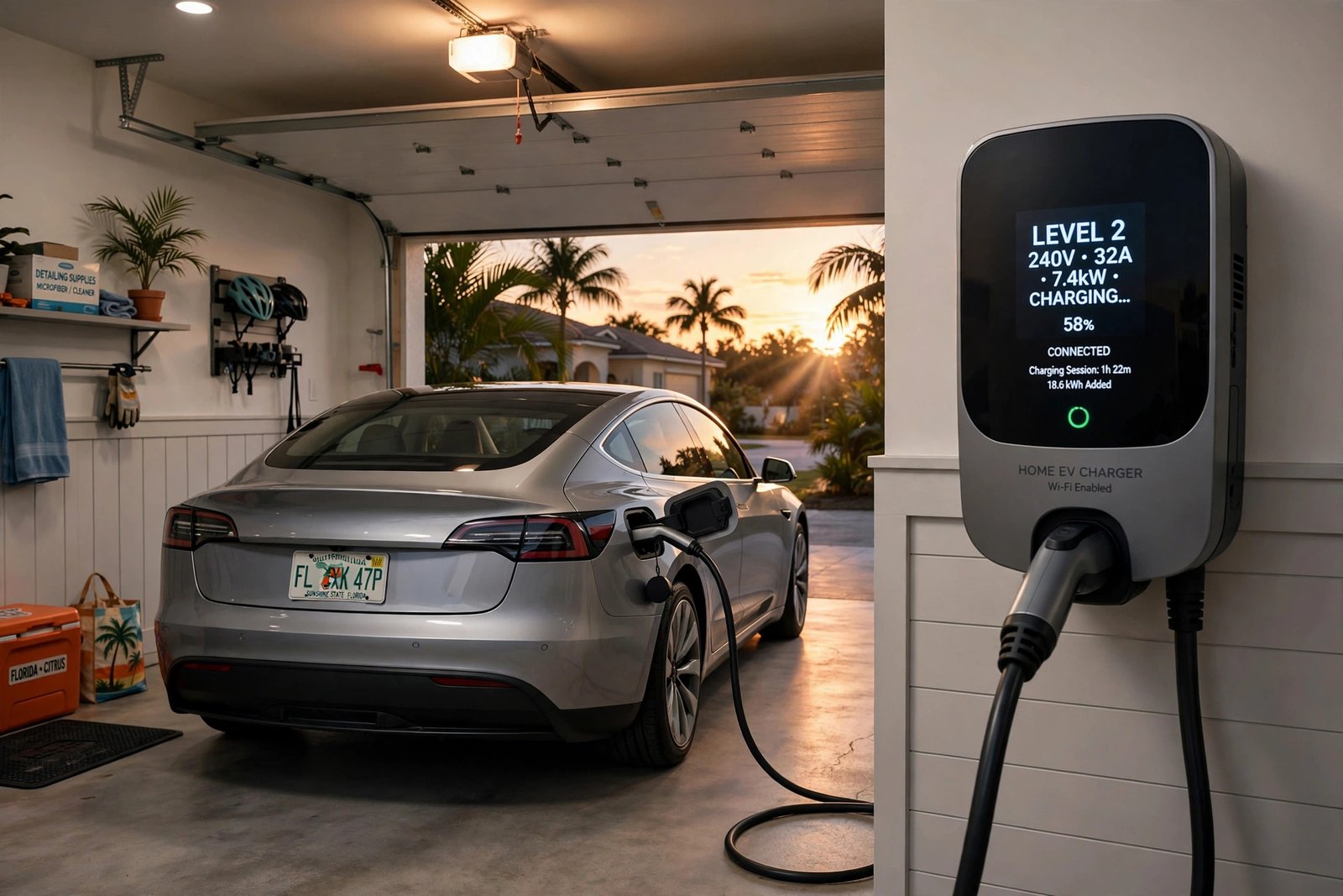 Home EV charger installation in a Fort Myers, FL garage